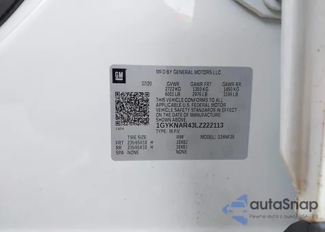 2020 Cadillac Xt5 Fwd Luxury from USA, damaged, VIN 1GYKNAR43LZ222113